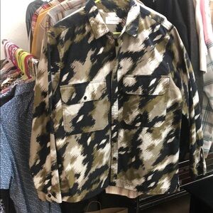 Topman Black Green and Brown Abstract Camoflauge Trucker Jacket